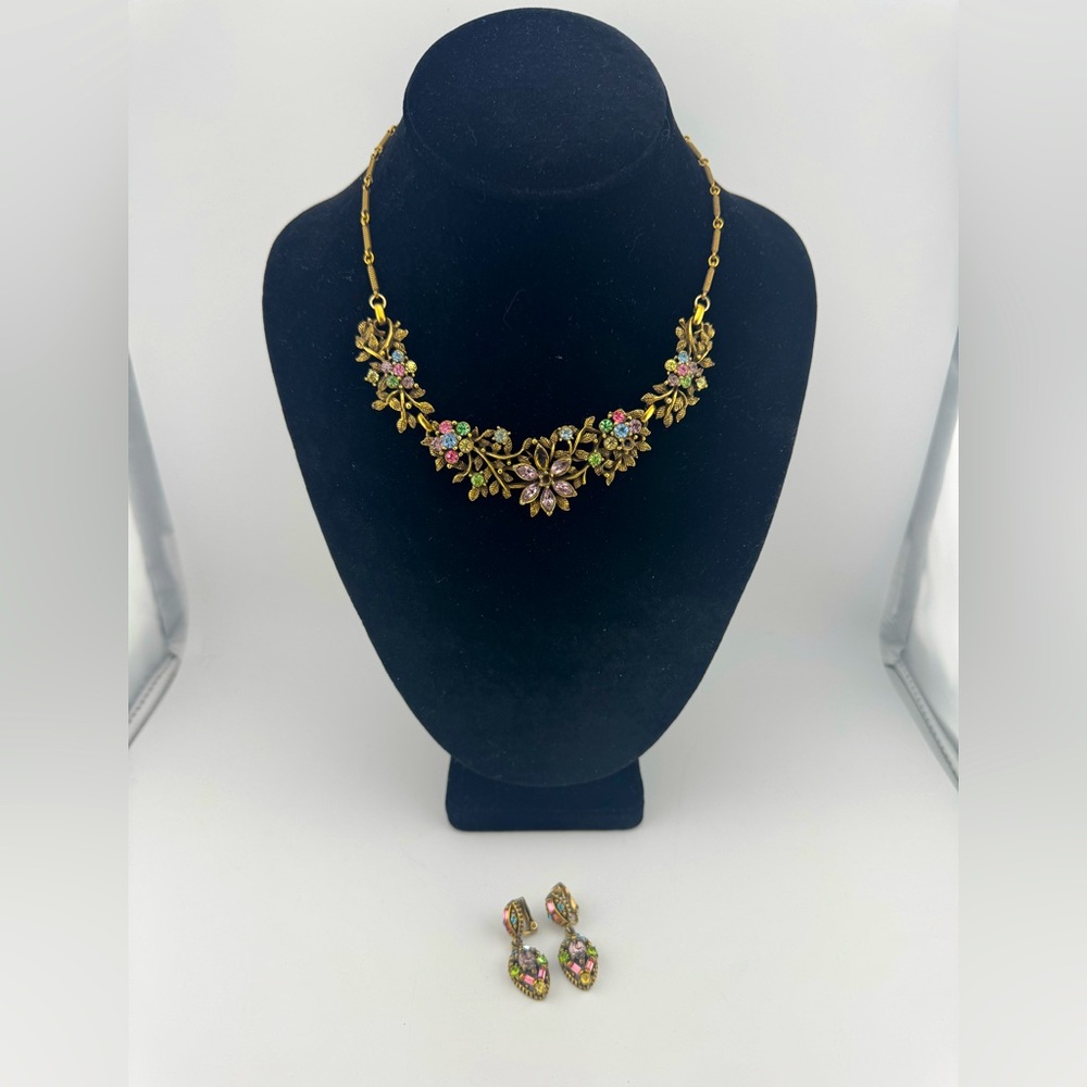 Hollycraft Vintage‎ Floral Gold and Pink Necklace and Earring Set